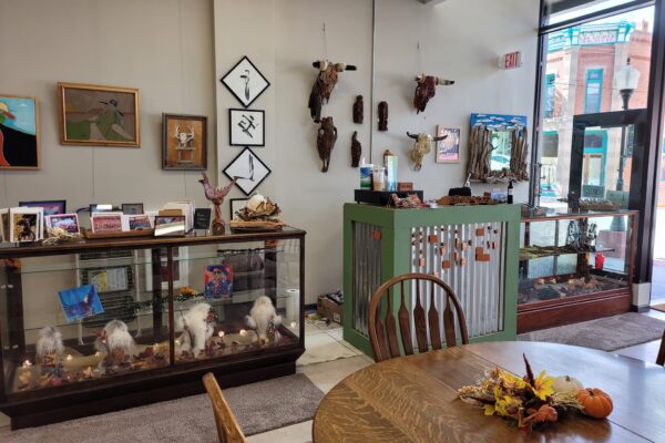 A view of the interior of So Co Mountain Art Emporium. There is a diverse collection of small crafts and artworks made by different artists.