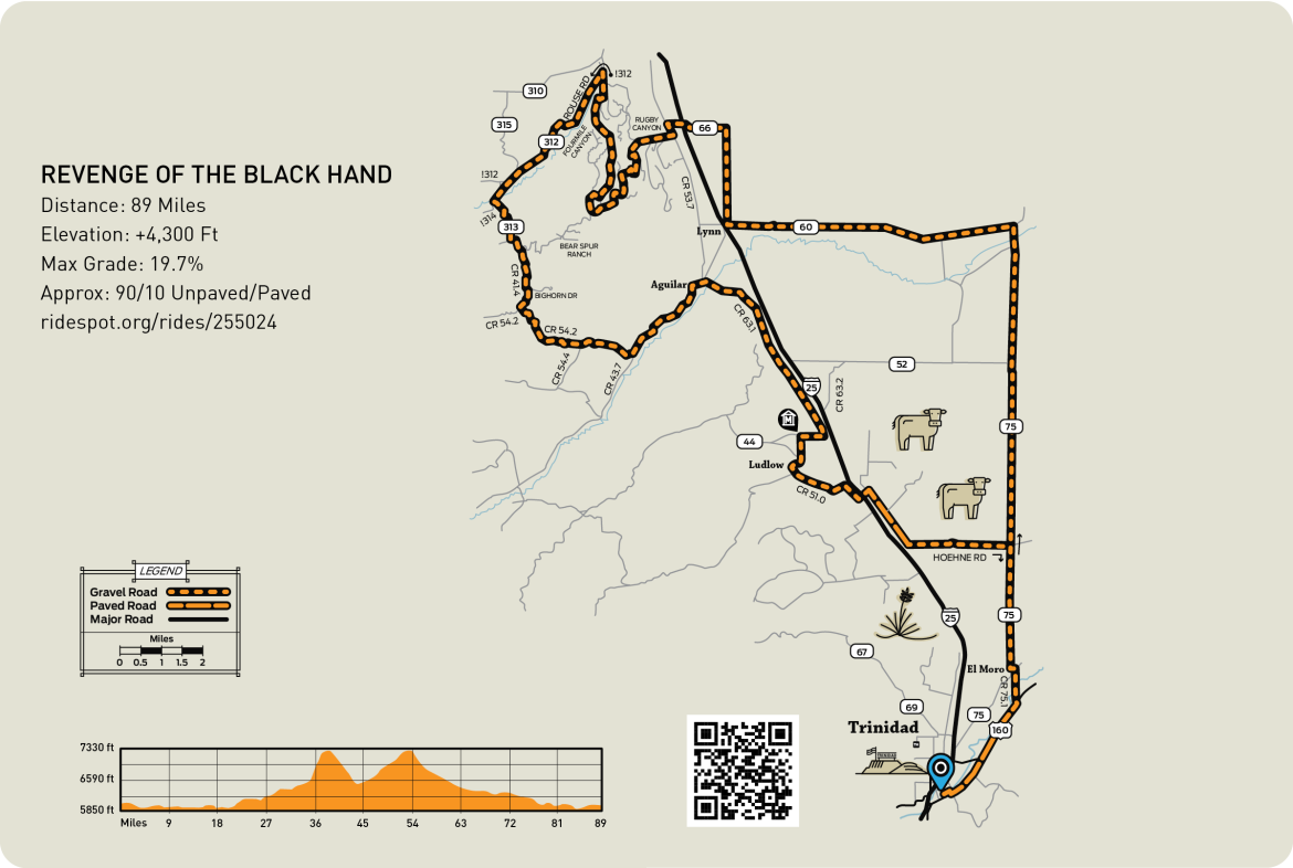 Map of the Revenge of the Black Hand gravel route