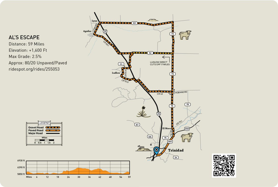 Map of Al's Escape Gravel Route