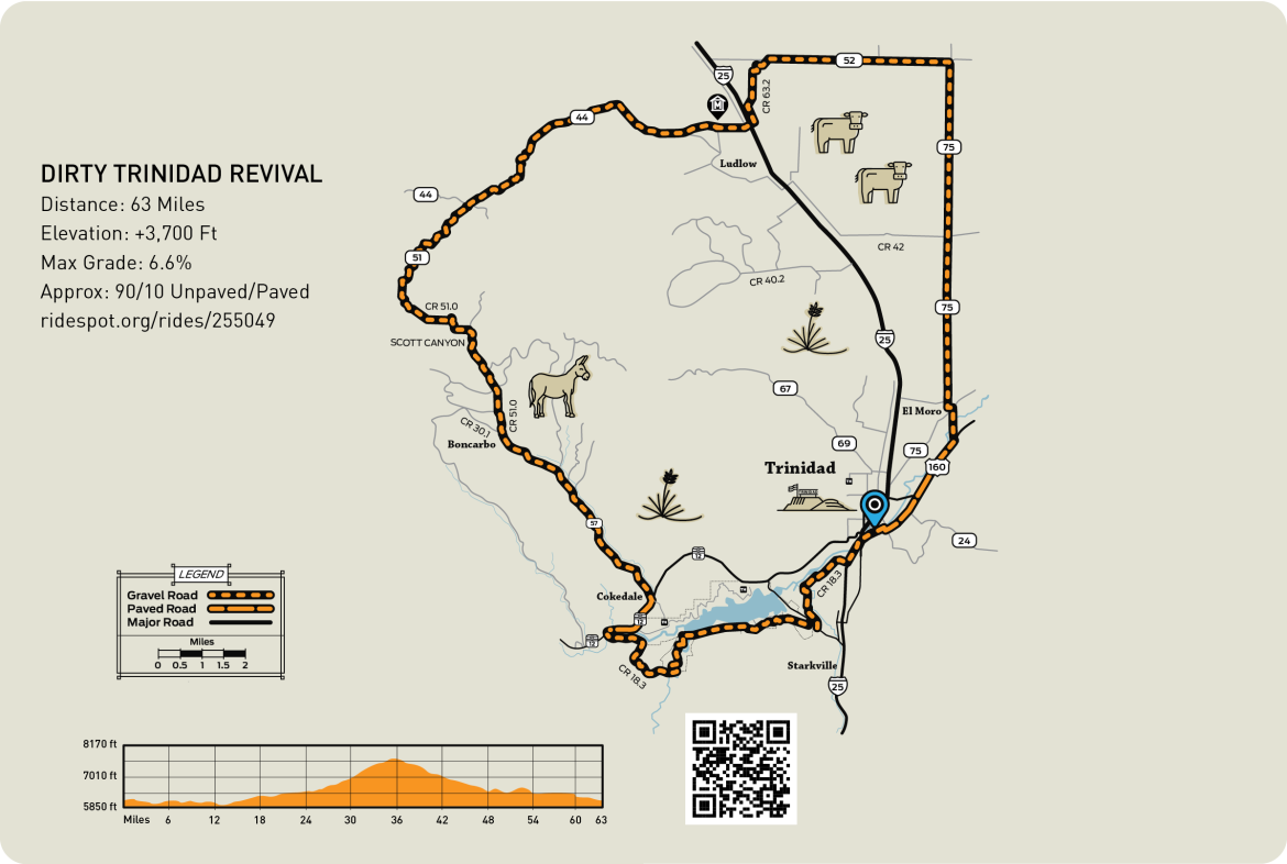 Map of Dirty Trinidad Revival Gravel Route