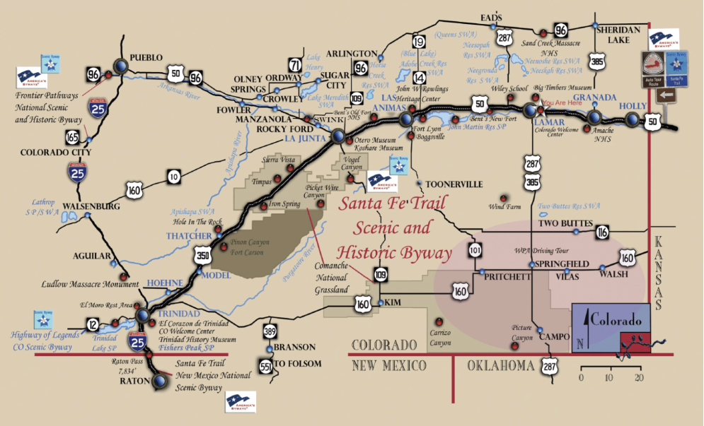 Detailed map of the Santa Fe Trail Scenic and Historic Byway