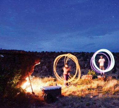 campsite at night with photography lighting effect